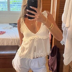 Zara White Lace V-Neck Blouse